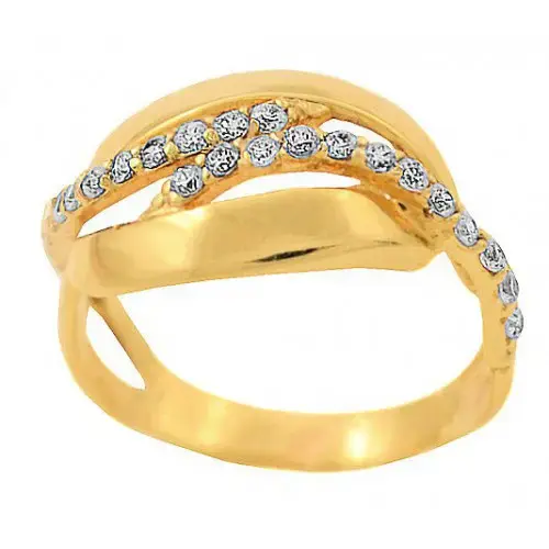 Szeroki ażurowy pierścionek z cyrkoniami złoto 585