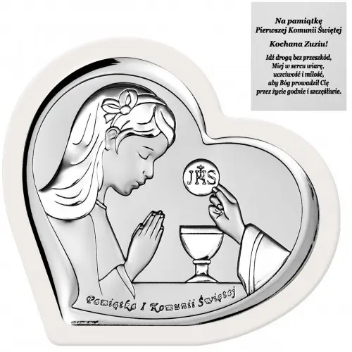Srebrny obrazek Pamiątka Komunii Świętej Grawer