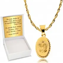 Łańcuszek Złoty 925 Medalik Chrzest Komunia Grawer