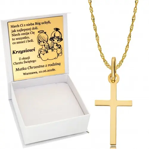 Złoty Łańcuszek 585 Krzyżyk Złoto Chrzest Komunia