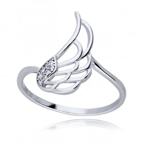 Srebrny pierścionek 925 skrzydło z cyrkoniami