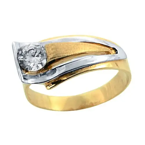 Złoty szeroki pierścionek z cyrkonią złoto 585