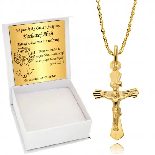 Złoty Łańcuszek 585 Krzyżyk Złoto Chrzest Komunia