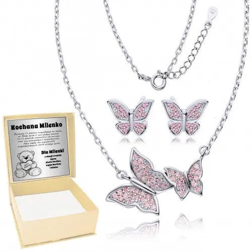 Srebrny Naszyjnik Kolczyki Motylki 925 dla dzieci