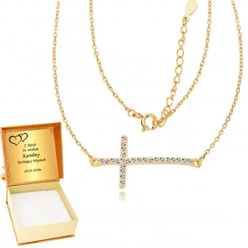 Złoty Łańcuszek 925 Krzyżyk Krzyż z Cyrkoniami