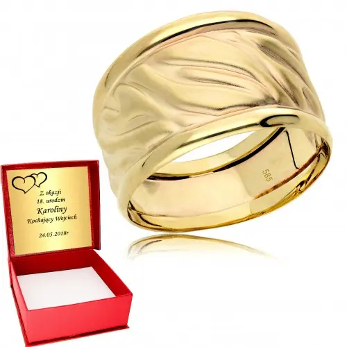 Złoty pierścionek 585 szeroki wzór bogaty