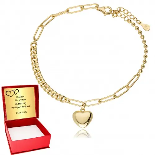 Złota bransoletka 925 Dla Kobiety Serce Grawer
