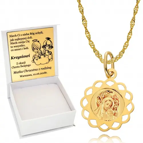 Złoty Łańcuszek 585 Medalik Złoto Komunia Grawer
