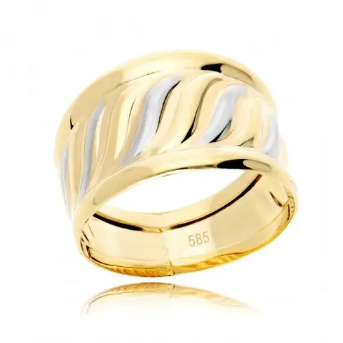 Złoty pierścionek 585 szeroki bogaty wzór GRAWER