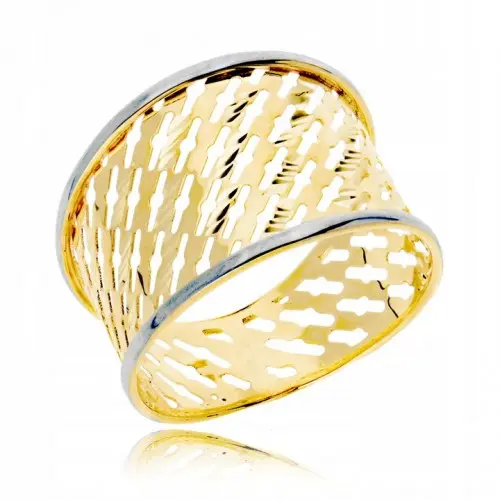 Złoty pierścionek 585 szeroki ażurowy wzór GRAWER