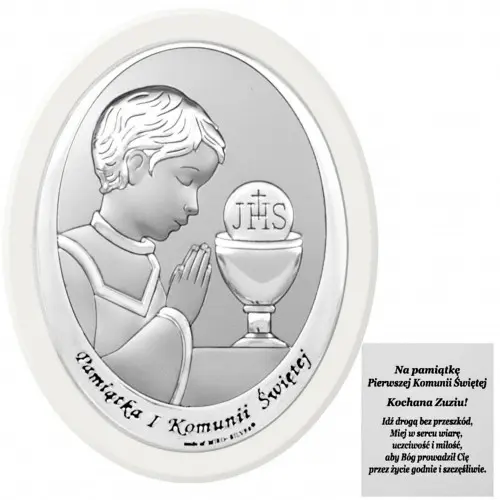 Srebrny obrazek Pamiątka Komunii Świętej Grawer