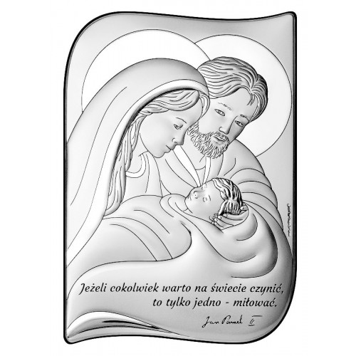 Srebrny obrazek Święta Rodzina chrzest komunia ślub grawer