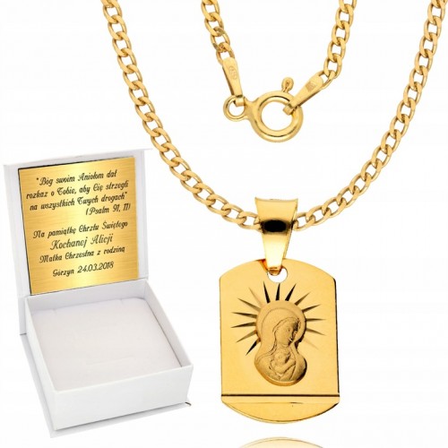 Złoty Łańcuszek 925 Medalik Chrzest Komunia Grawer