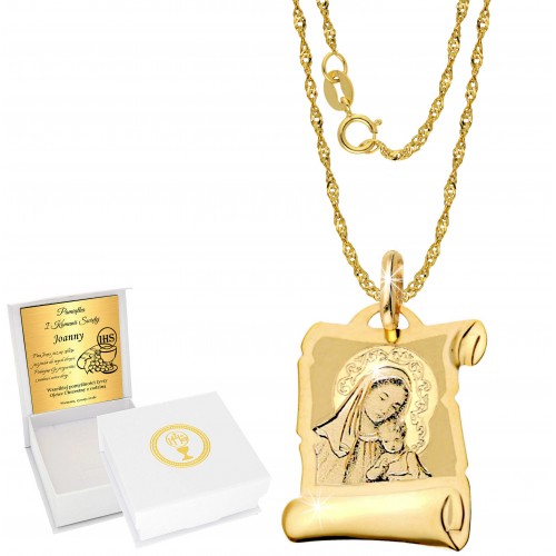 Złoty Łańcuszek 585 Medalik Złoto Chrzest Komunia Grawer