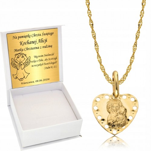 Złoty Łańcuszek 585 Medalik Serce Komunia Chrzest