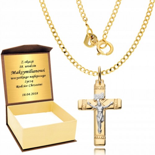 Złoty Łańcuszek 585 Krzyżyk Komunia Chrzest Grawer