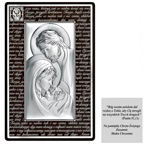 Srebrny obrazek Święta Rodzina Duży z Modlitwą Ojcze Nasz Grawer