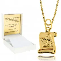 Złoty Łańcuszek 585 Medalik Aniołek Złoto Chrzest GRAWER